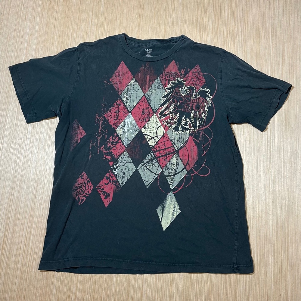 No Boundaries Graphic Tee Mens Large Black Y2K Argyle Griffin Skater Shirt